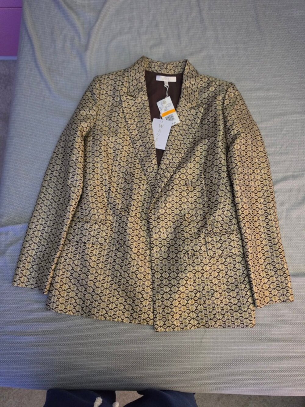 WAYF Daisy Floral Jacquard Blazer Brown Women's S NWT